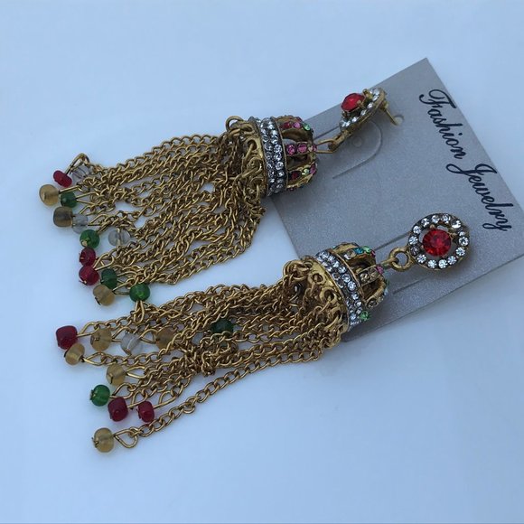 Women Earrings Gold Tone Multi Color Crystal Accen - Picture 2 of 8